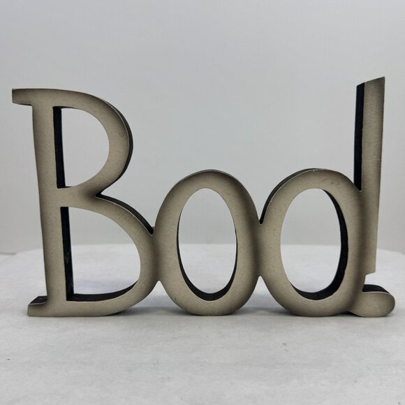 Wood "Boo" Halloween Tabletop Decor 9.75" Gray Festive Sign - Picture 1 of 6